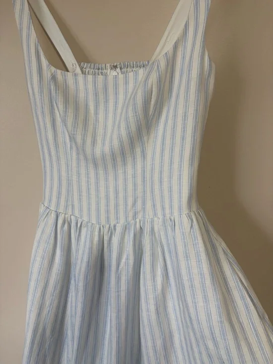 NEW Reformation Janu Midi Linen Dress Swan Stripe Blue White | US 2 / UK 6 - Picture 9 of 15